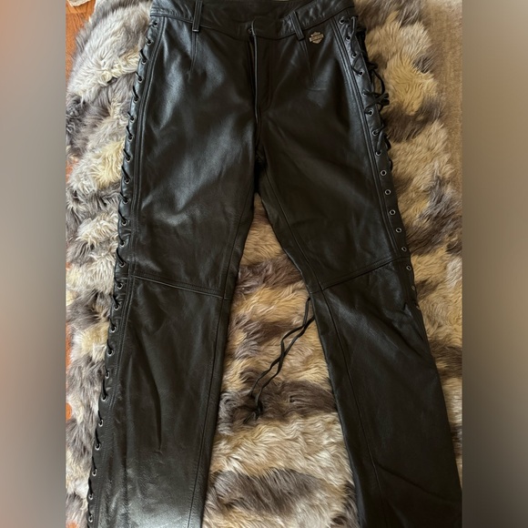 Women’s Harley Davidson Lace Up Genuine Leather Pants. Size 6. - Picture 1 of 5